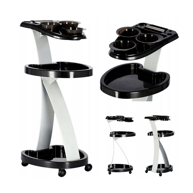 Black Hair Coloring Trolley Stand with Double Shelves - hair coloring trolley - al basel cosmetics 