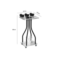 Black Hair Coloring Trolley Stand with Transparent Table Top