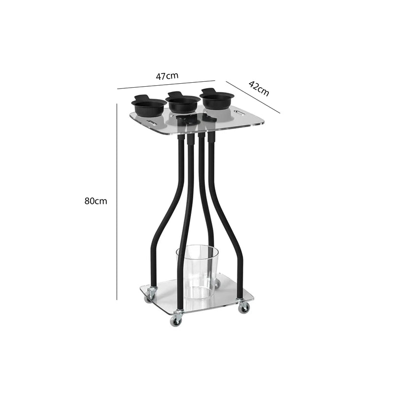 Black Hair Coloring Trolley Stand with Transparent Table Top