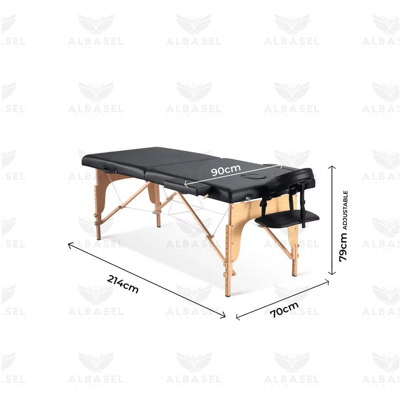 Black Foldable Massage Table Bed with Wooden Frame for Professional Use - al basel cosmetics