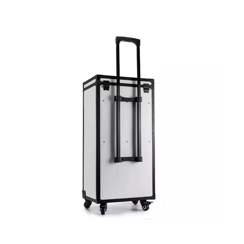 White Professional Makeup Beauty Trolley Case with Wheels with Large Capacity - salon tool box - barber tool box - al basel cosmetics
