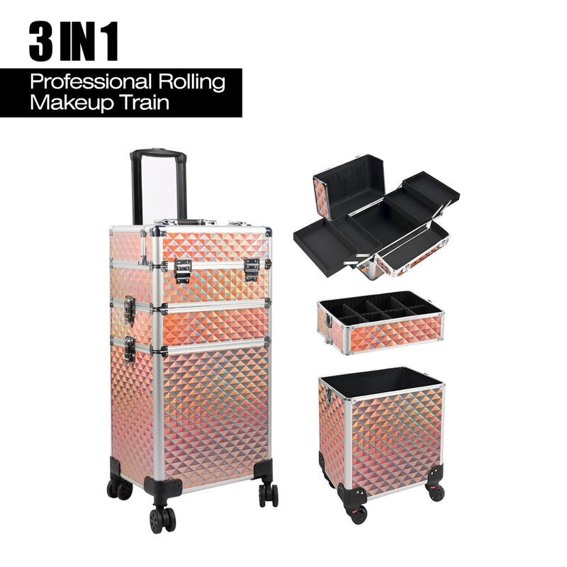 Gold Makeup Beauty Train Case Trolley 3 in 1 Adjustable - makeup trolley - al basel cosmetics