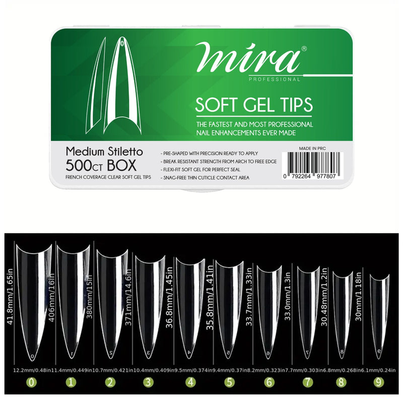Clear Soft Gel Nail Tips Medium Stiletto Shape 500pcs per Box Mira - al basel cosmetics