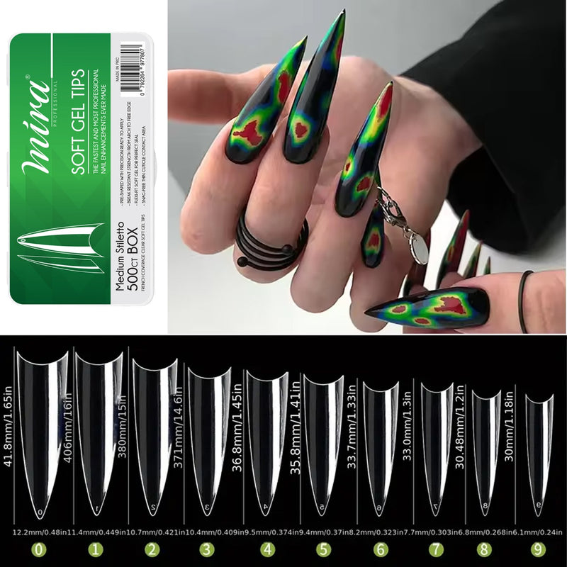 Clear Soft Gel Nail Tips Medium Stiletto Shape 500pcs per Box Mira - al basel cosmetics