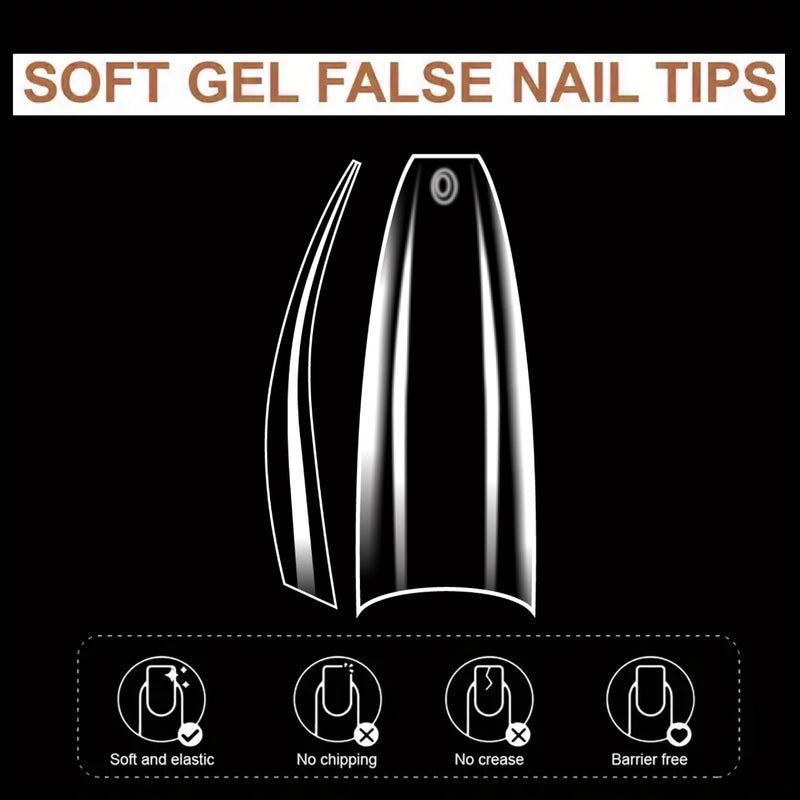 Clear Soft Gel Nail Tips Medium Coffin Shape 550pcs per Box Mira - al basel cosmetics