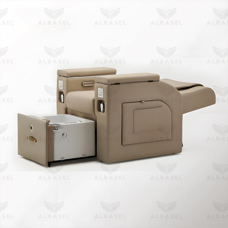 All-in-One Khaki(Beige) Massage Chair for Pedicure & Manicure with Sliding Foot Bath – Premium Spa & Salon Solution