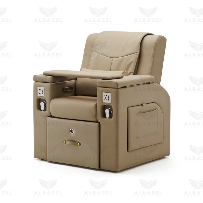 All-in-One Khaki(Beige) Massage Chair for Pedicure & Manicure with Sliding Foot Bath – Premium Spa & Salon Solution