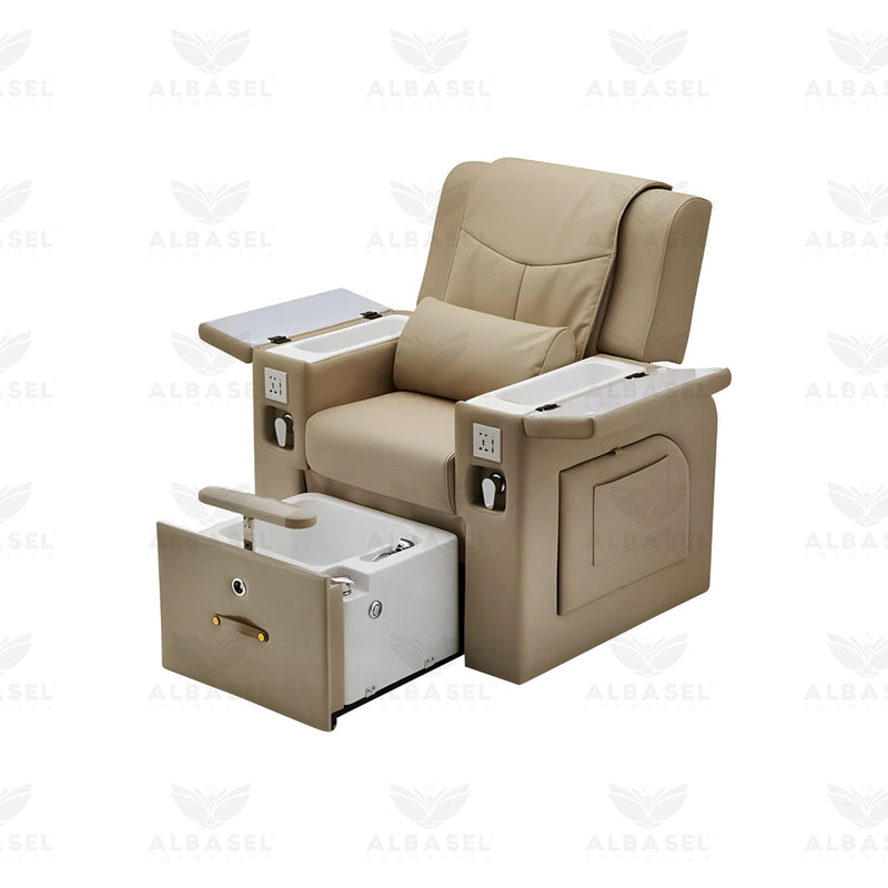 All-in-One Khaki(Beige) Massage Chair for Pedicure & Manicure with Sliding Foot Bath – Premium Spa & Salon Solution