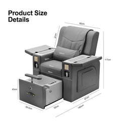 All-in-One Grey Massage Chair for Pedicure & Manicure with Sliding Foot Bath – Professional Spa & Salon Chair with Reclining Back & Massage Function