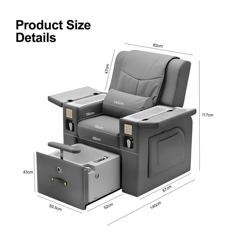 All-in-One Grey Massage Chair for Pedicure & Manicure with Sliding Foot Bath – Professional Spa & Salon Chair with Reclining Back & Massage Function