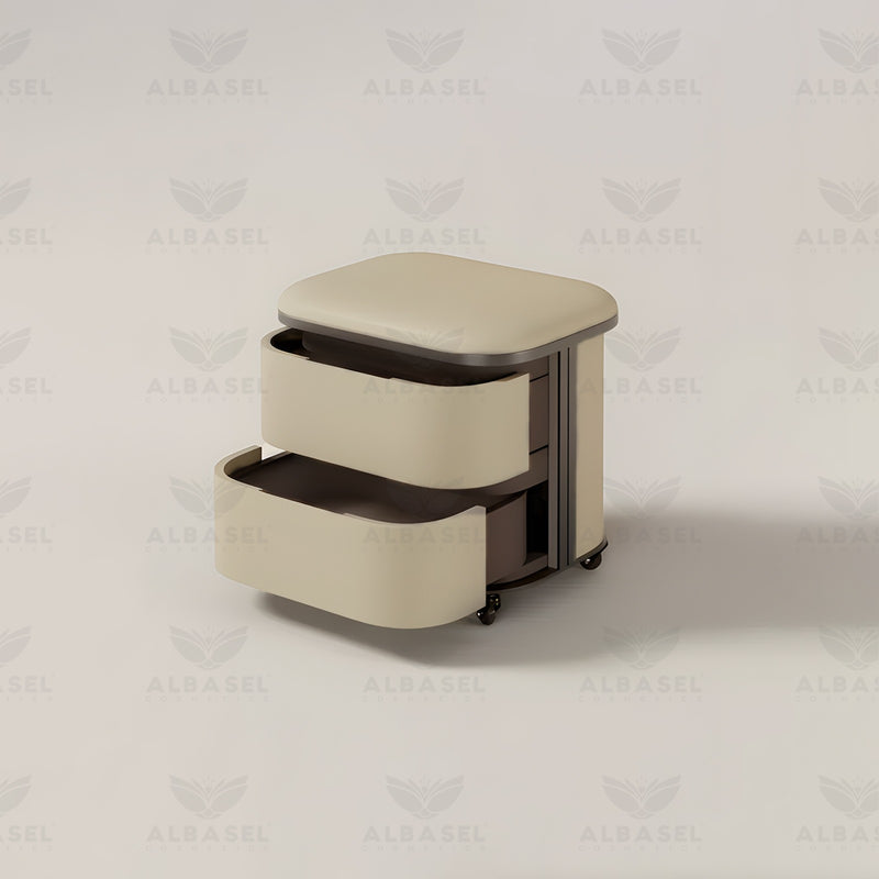 Beige Color Salon Spa Stool with 2 Tier Storage Shelves- salon stool - al basel cosmetics