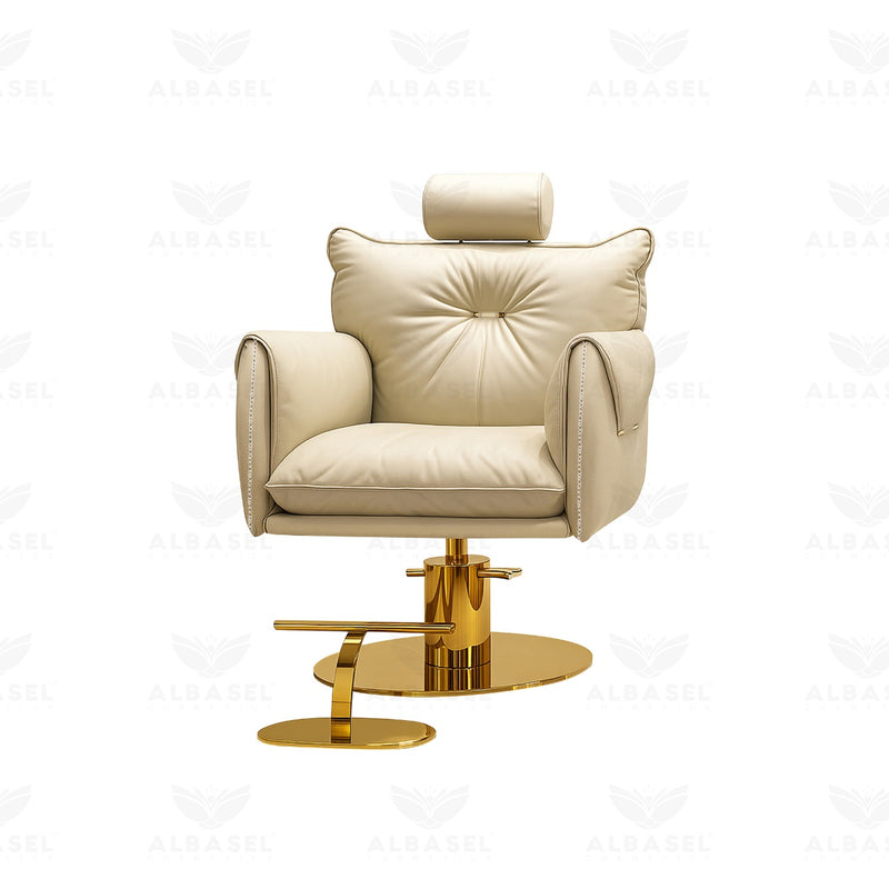 Comfortable Cream Ladies’ Salon Chair with Reclining & Hydraulic System – Perfect for Styling & Makeup - Ladies styling chair Saudi Arabia - Ladies chair Oman - Al Basel - UAE
