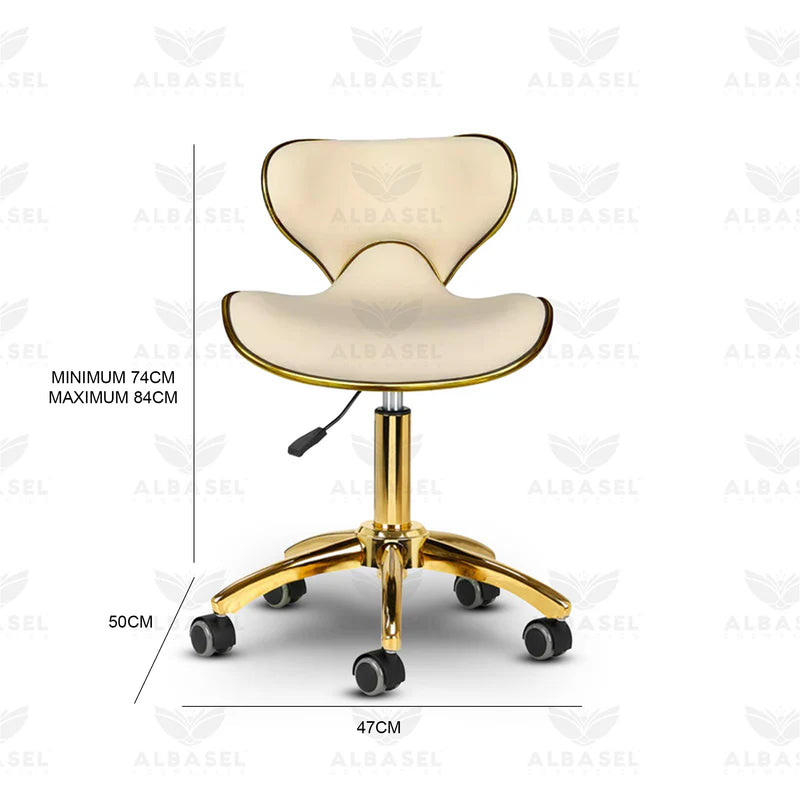 Cream & Gold Salon Spa Stool with swivel - Al Basel Cosmetics - UAE
