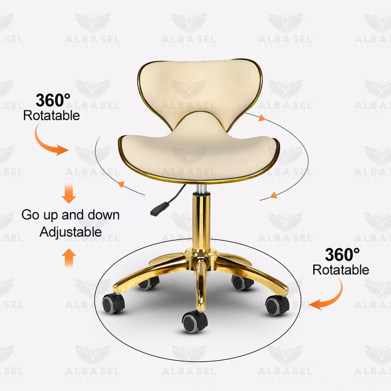 Cream & Gold Salon Spa Stool with swivel - al basel cosmetics - salon stool