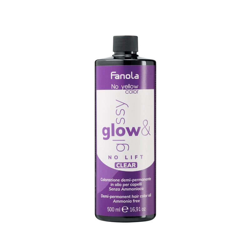 Fanola Glow Clear - Fanola Glossy Clear -demi permanent hair color UAE - ammonia-free gloss Fanola - vegan hair color oil UAE - pastel toning oil - no lift hair gloss - Fanola professional color - Al Basel Cosmetics