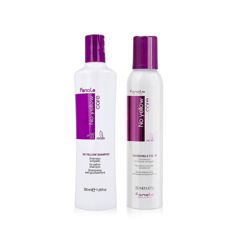 Fanola No yellow Shampoo with Incredible Foam Conditioner (Package) - Fanola shampoo and foam - Al Basel Cosmetics - UAE