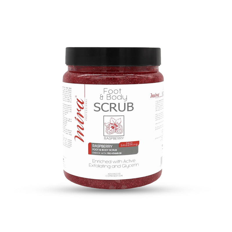 Mira Body & Foot Scrub Raspberry 1000ml - Albasel Cosmetics - foot scrub - body scrub - food and body scrub - feet scrub - scrub for feet - UAE - Mira