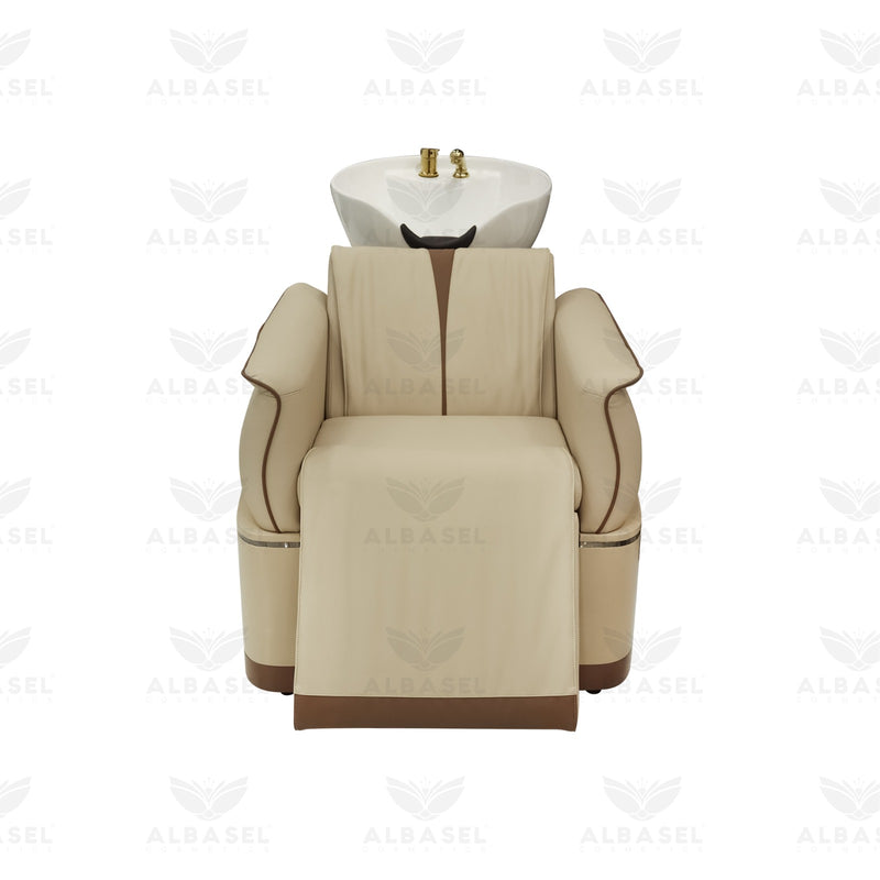 Hair Washing Shampoo Chair Beige Color for Salon Spa - Electric reclining hair washing chair for Salon Spa Saudi Arabia - Hair washing chair Bahrain - Al Basel Cosmetics - UAE