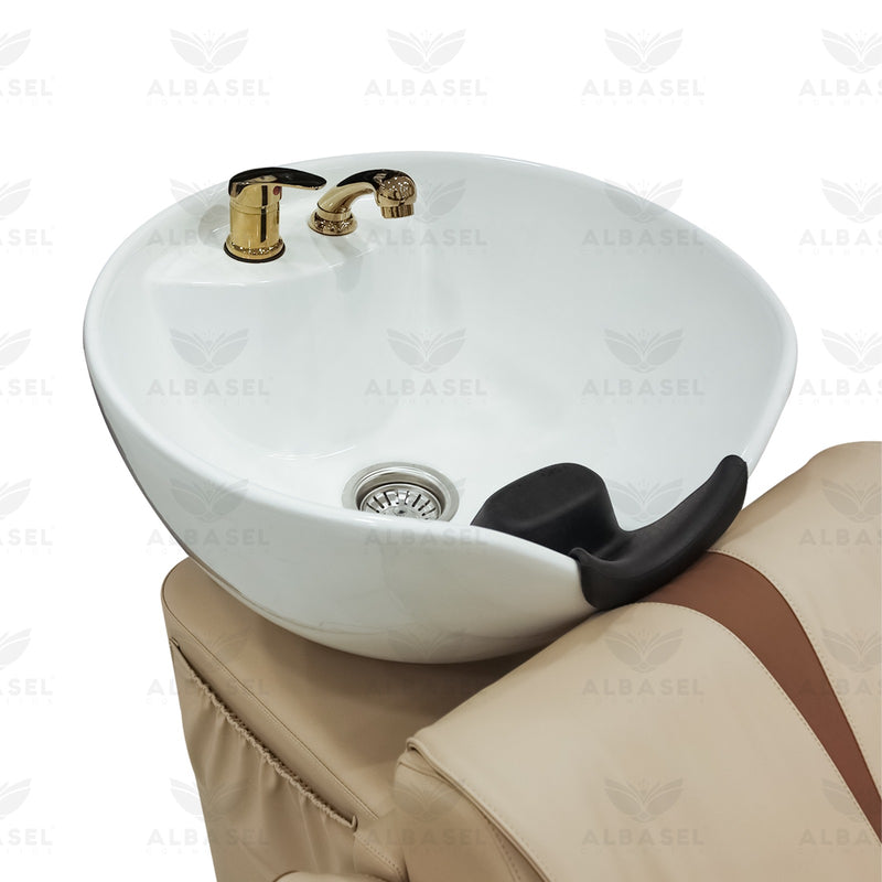 Hair Washing Shampoo Chair Beige Color for Salon Spa - Electric reclining hair washing chair for Salon Spa Saudi Arabia - Hair washing chair Bahrain - Al Basel Cosmetics - UAE 