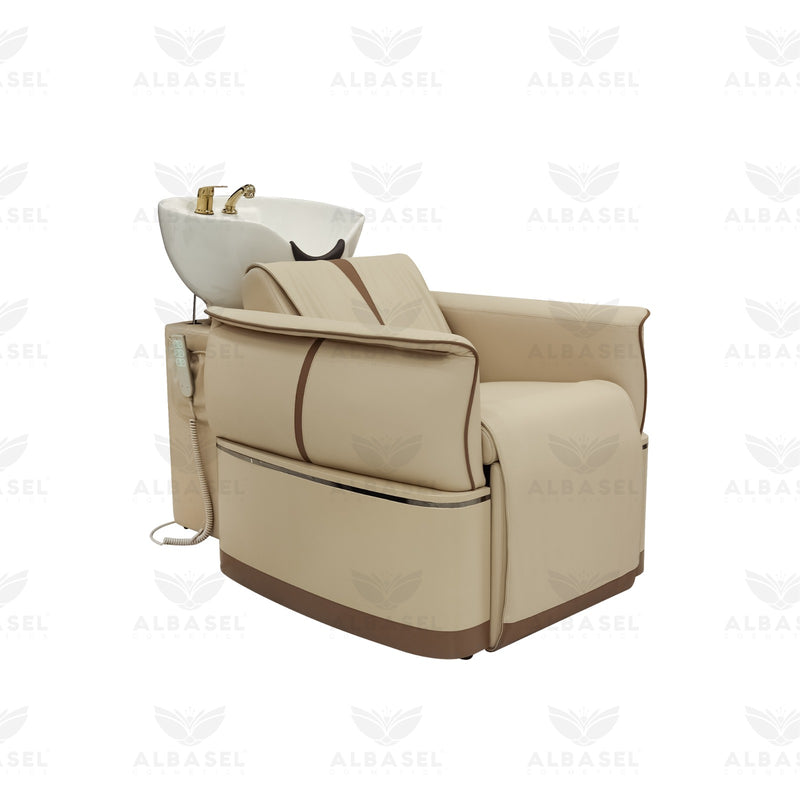 Hair Washing Shampoo Chair Beige Color for Salon Spa - Electric reclining hair washing chair for Salon Spa Saudi Arabia - Hair washing chair Bahrain - Al Basel Cosmetics - UAE 
