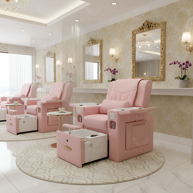 All-in-One Pink Pedicure & Manicure Massage Chair with Sliding Foot Bath | Luxury Spa & Salon Chair - manicure chair in Dubai - Manicure and pedicure chair in Saudi Arabia - Nail salon furniture Qatar - Pink salon furniture in UAE - Al Basel Cosmetics