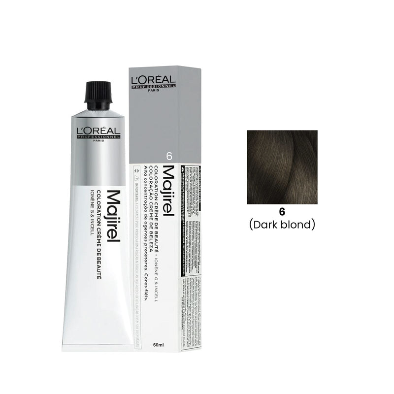 Hair Color Majirel 60ml 6 Dark Blond Loreal Professional - Majirel hair color in UAE - Loreal UAE - Professional hair color for salon - Al Basel Cosmetics