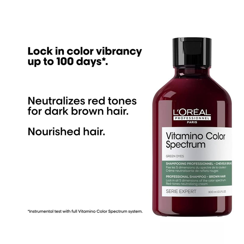 Vitamino Color Spectrum Green Shampoo 300ml – Anti-Red Undertones Neutralizing Formula | L’Oréal Professionnel - Al Basel Cosmetics - Loreal Vitamino Color Spectrum Green Shampoo