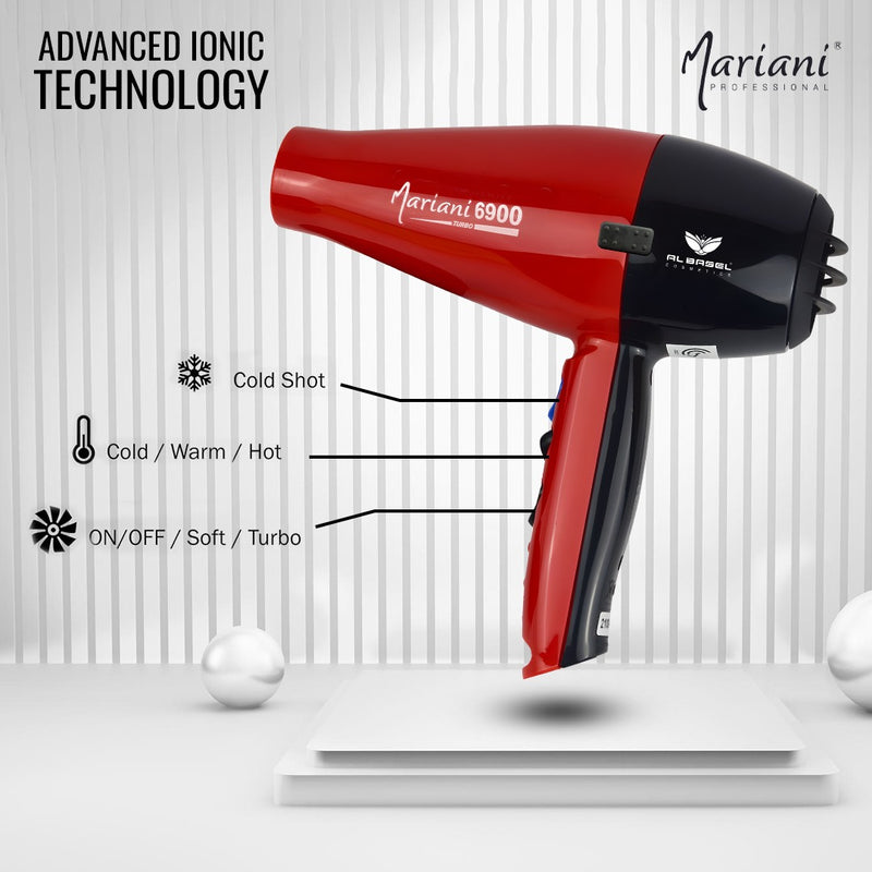 Hair Dryer 6900 Turbo 2500W - al basel cosmetics - hair styling tools - hair care - hair styling equipment - dryer for curly hair - Mariani - offer sale - UAE - red hair dryer - hair dryer - best hair dryer - professional hair dryer - hair salon hair dryer - professional hairstyling tools