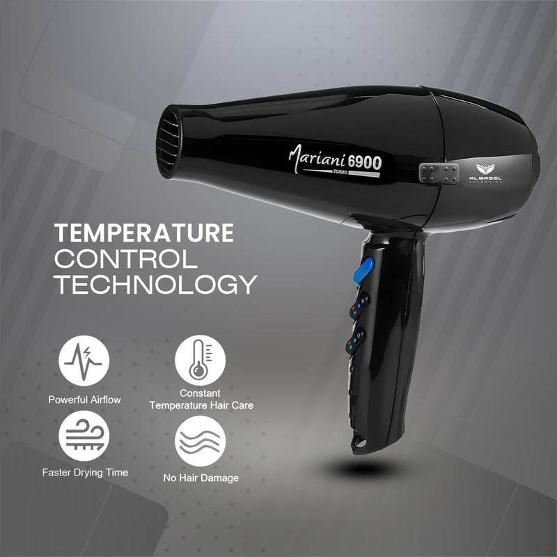 Mariani Hair Dryer 6900 Turbo 2500W (Made in Italy) Black - al basel cosmetics - hair styling tools - hair care - hair styling equipment - dryer for curly hair - Mariani - offer sale - UAE - hair dryer - best hair dryer - professional hair dryer - hair salon hair dryer - professional hairstyling tools