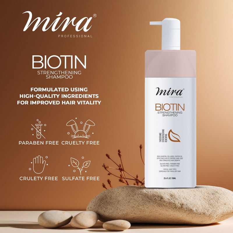 Biotin Strengthening Shampoo 750ml Mira - al basel cosmetics - أفضل شامبو لتساقط الشعر وتكثيفه - anti hair loss shampoo in UAE - Mira Professional - Hair strengthening shampoo - best shampoo for anti hair  fall - Dubai - UAE