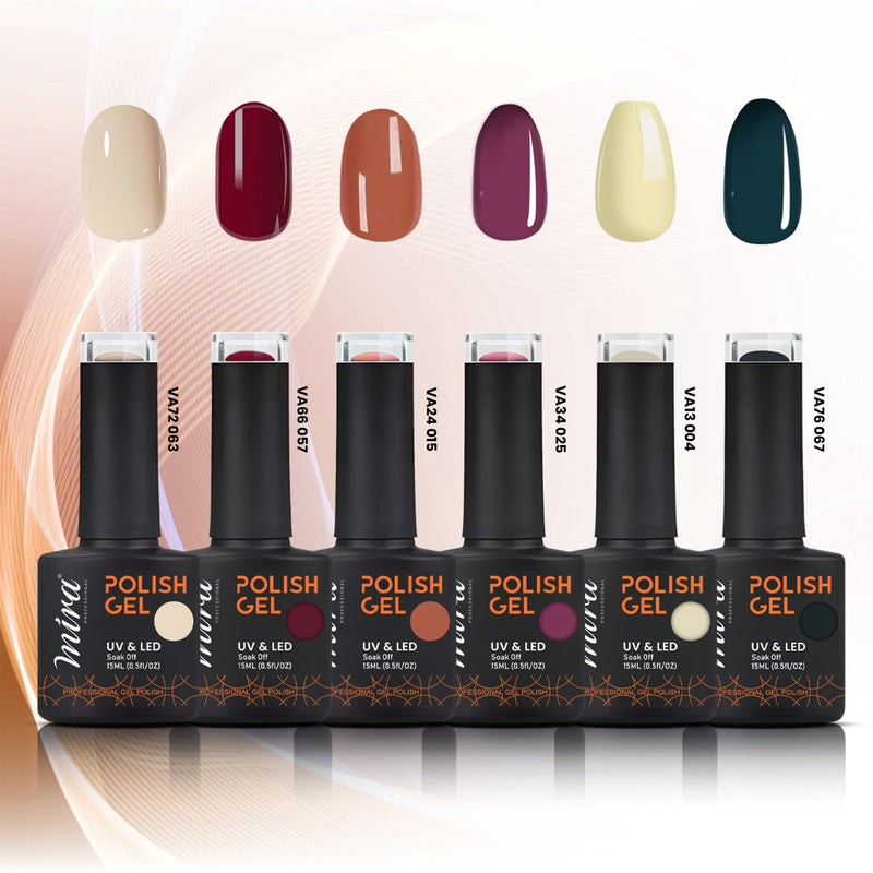 Mira Professional Gel Nail Polish Set (6 Pcs) with Mini UV Light Nail Dryer, Base & Top Coat -gel nail polish - nail care - portable nail dryer - nail care - nail art - top coat - base coat - Al Basel Cosmetics - UAE - gel nail polish different shades - offer pack - uv nail dryer - gel nail polish set