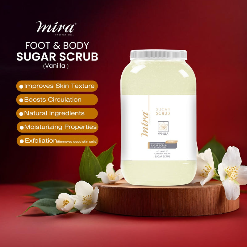 Foot & Body Sugar Scrub Vanilla 5Kg Mira- sugar scrub - body scrub - al basel cosmetics  - foot scrub - body scrub - food and body scrub - feet scrub - scrub for feet - UAE - Mira - sugar scrub - sugar scrub for body - sugar scrub for feet