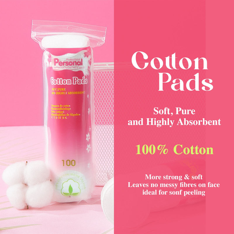 Soft Dual-Sided Cotton Pads for Face & Makeup Removal – Round Shaped – 3 Packs of 100 - makeup remover - cotton pads - Al Basel Cosmetics - UAE