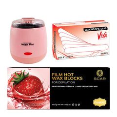 Professional Hair Removal Kit – Pink Wax Heater with Strawberry Wax Block & Spatulas - waxing kit - wax warmer - wax heater - Al Basel cosmetics - UAE