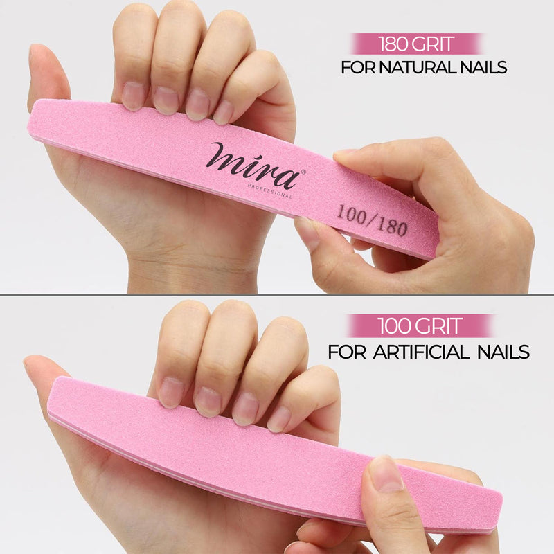 Professional Nail File Half Moon Sponge 703 Pink for Nail Art Design Mira 10 Pieces