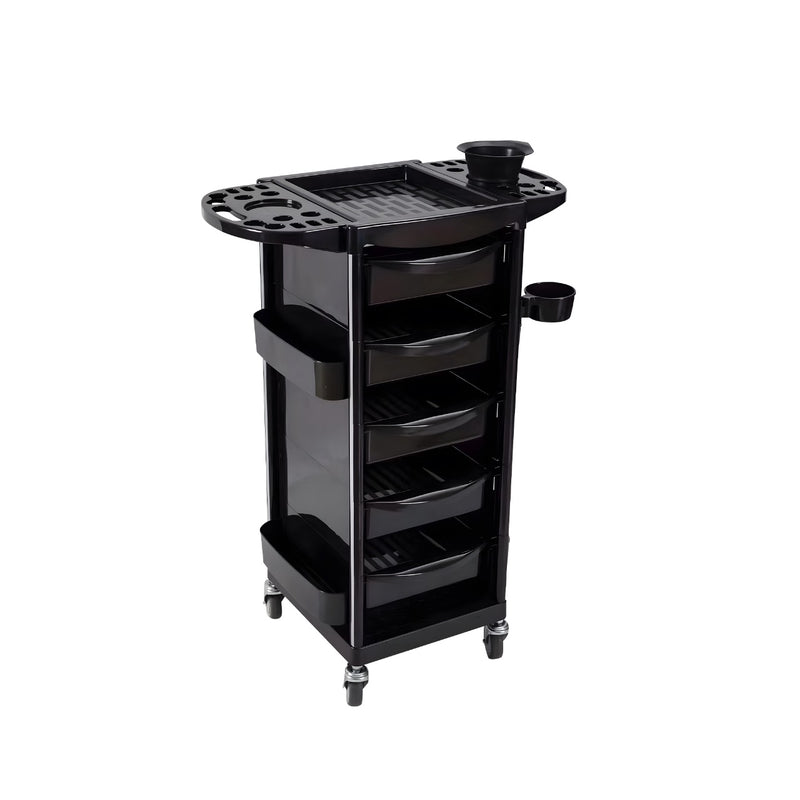 Black Plastic Salon Trolley with Drawers & Rolling Wheels | Multi-Function Organizer - plastic salon trolley - salon trolley Saudi Arabia - Make up trolley Oman - Barber Trolley Qatar