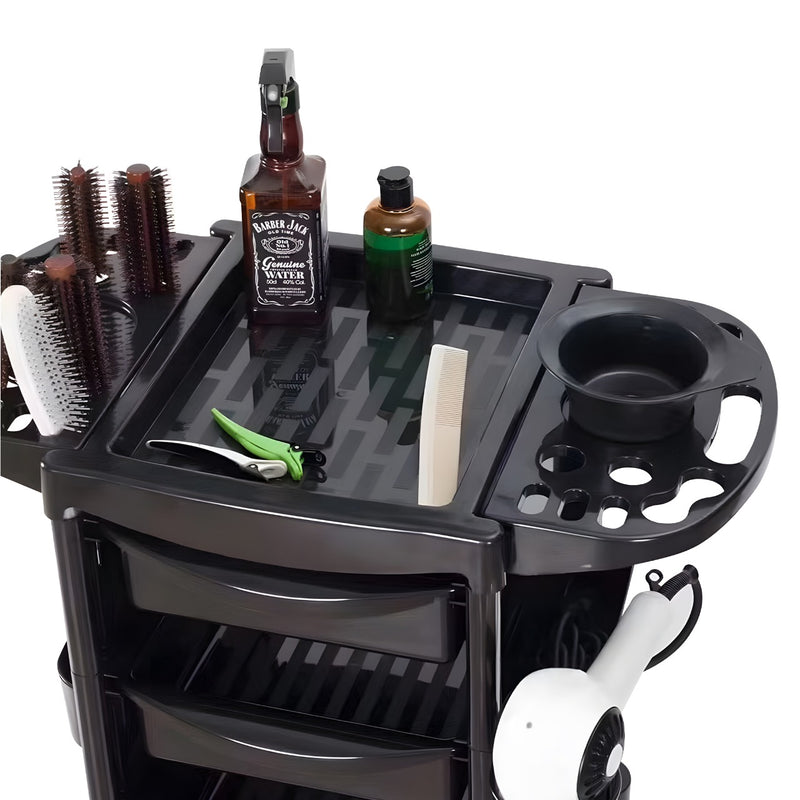 Black Plastic Salon Trolley with Drawers & Rolling Wheels | Multi-Function Organizer - plastic salon trolley - salon trolley Saudi Arabia - Make up trolley Oman - Barber Trolley Qatar