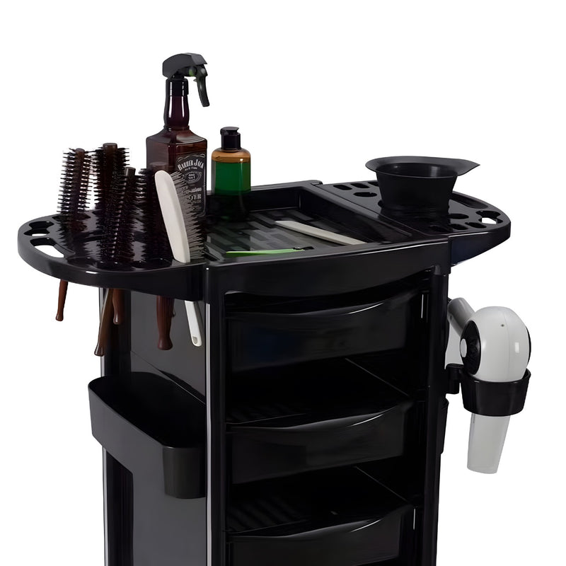 Black Plastic Salon Trolley with Drawers & Rolling Wheels | Multi-Function Organizer - plastic salon trolley - salon trolley Saudi Arabia - Make up trolley Oman - Barber Trolley Qatar