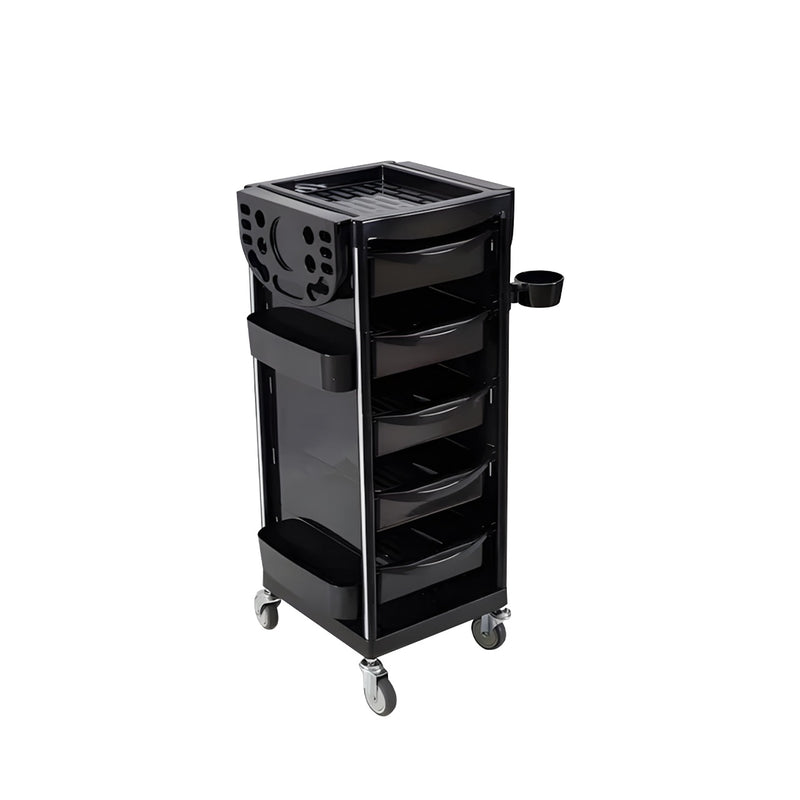 Black Plastic Salon Trolley with Drawers & Rolling Wheels | Multi-Function Organizer - plastic salon trolley - salon trolley Saudi Arabia - Make up trolley Oman - Barber Trolley Qatar
