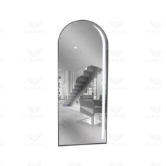 Professional Silver Finish Salon Mirror with Built-In Touch Light - salon mirror - UAE - Al Basel Cosmetics