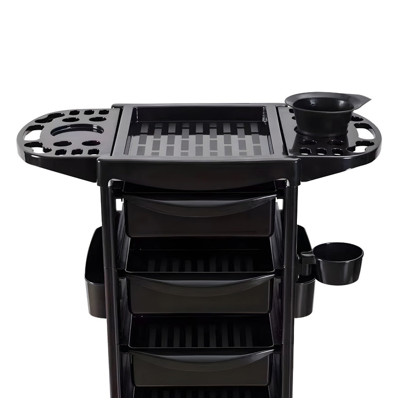 Black Plastic Salon Trolley with Drawers & Rolling Wheels | Multi-Function Organizer - plastic salon trolley - salon trolley Saudi Arabia - Make up trolley Oman - Barber Trolley Qatar