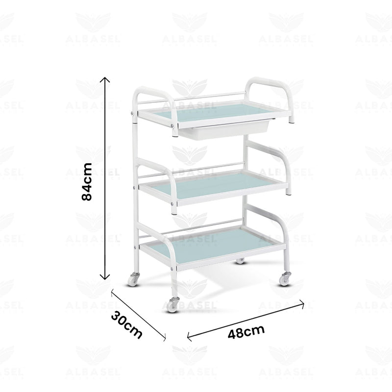 Glass Trolley Cart - White - salon trolley - salon display stand - salon roduct organizer - al basel cometics