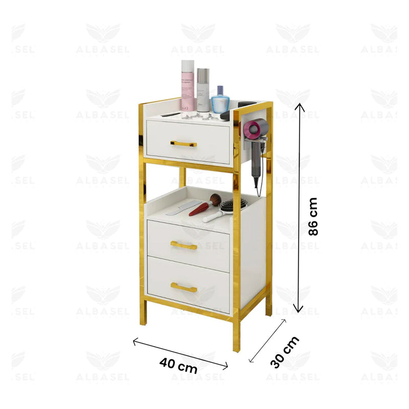 Salon Hairdressing Trolley White golden - al basel cosmetics