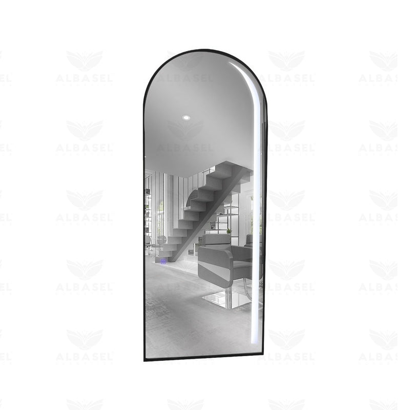 Stylish Wall-Mounted Professional Salon Mirror in Black Finish with LED Glow - Salon Mirror - Al Basel Cosmetics - UAE
