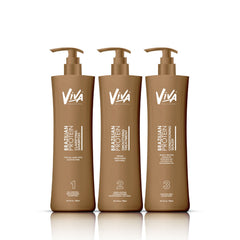 Professional Brazilian Protein Hair Treatment Kit Viva - al basel cosmetics - after care - Brazilian protein treatment - after care treatment - protein treated hair - complete kit - shampoo - conditioner - smoothing treatment - anti frizz - hair care - UAE