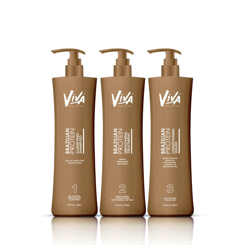 Professional Brazilian Protein Hair Treatment Kit Viva - al basel cosmetics - after care - Brazilian protein treatment - after care treatment - protein treated hair - complete kit - shampoo - conditioner - smoothing treatment - anti frizz - hair care - UAE