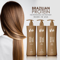 Professional Brazilian Protein Hair Treatment Kit Viva - al basel cosmetics - after care - Brazilian protein treatment - after care treatment - protein treated hair - complete kit - shampoo - conditioner - smoothing treatment - anti frizz - hair care - UAE