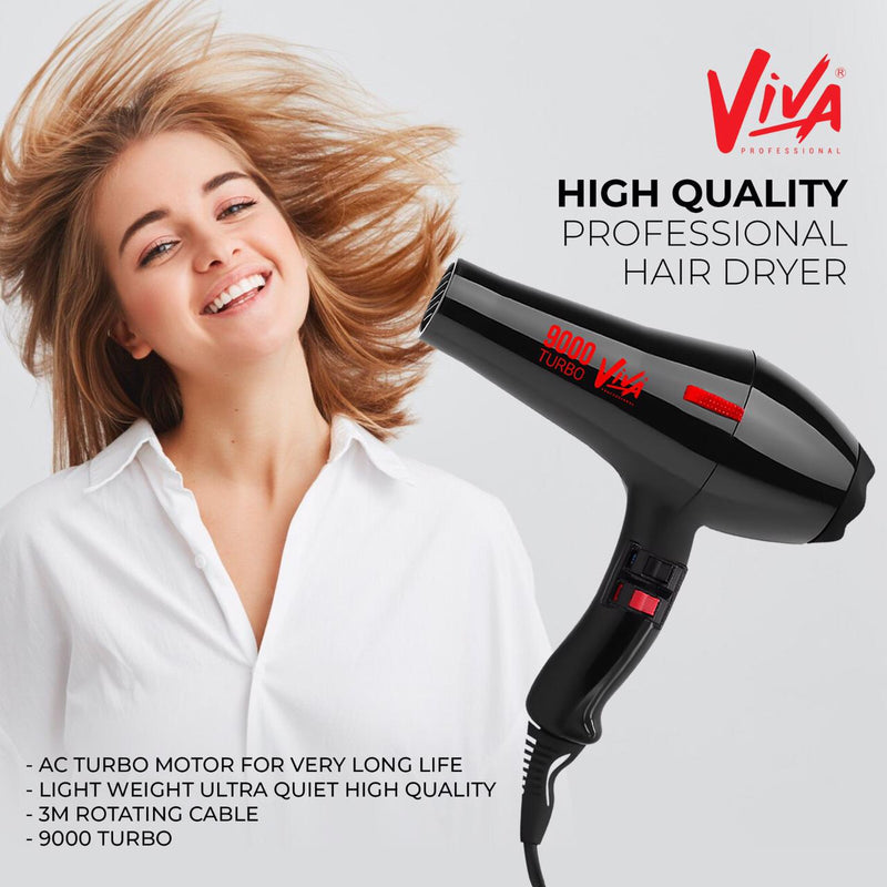 Viva Turbo 9000 Hair Dryer 2200W - al basel cosmetics - hair styling tools - hair dryer - Viva - hair styling equipment - hair styler - hair care - UAE - hair dryer - best hair dryer - professional hair dryer - hair salon hair dryer - professional hairstyling tools - مجفف الشعر