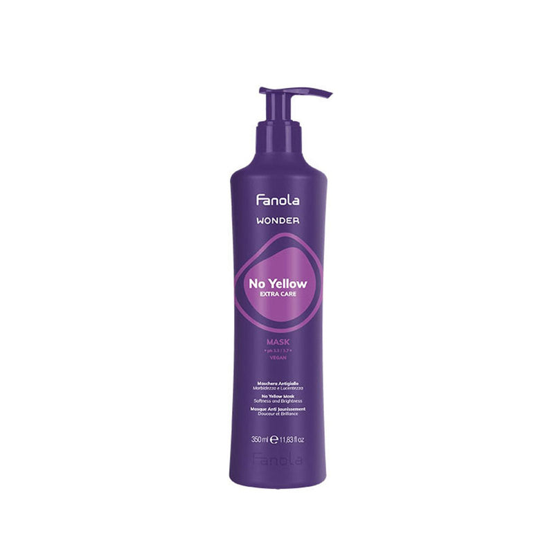 Fanola Wonder No Yellow Extra Care Mask 350ml – Vegan hair mask for blonde, grey, and bleached hair, neutralizes yellow tones and adds shine - Al Basel Cosmetics