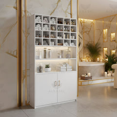 Wooden Storage Wardrobe Cabinet White for Salon Spa - Spa product display stand - Product display stand - Al Basel Cosmetics - UAE